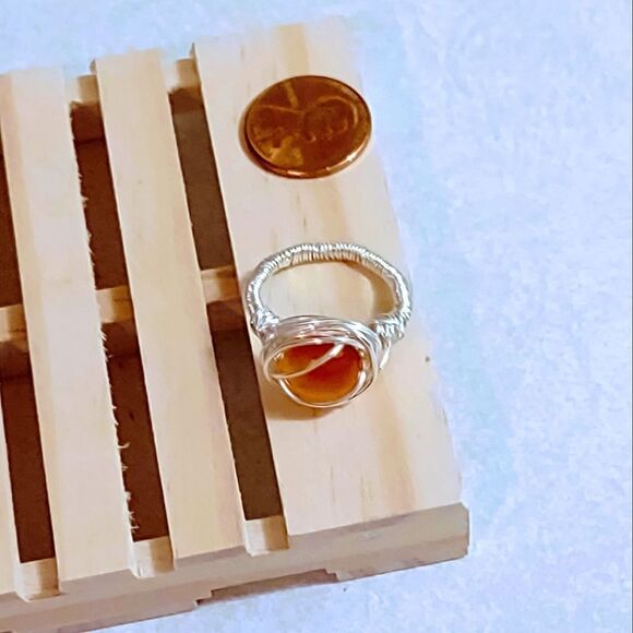 NATURAL CARNELIAN POLISHED STONE WIRE WRAPPED RING WOMEN'S SIZE 8 - Picture 8 of 8